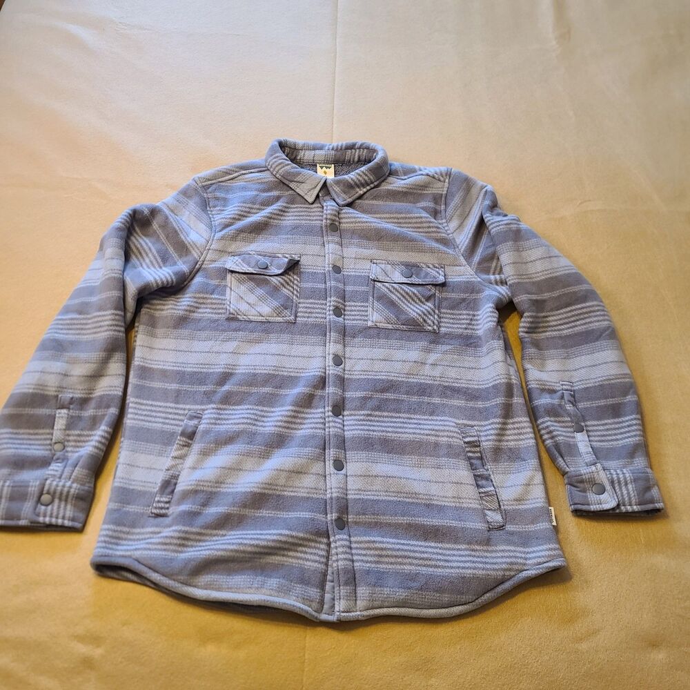 Voyager Sherpa Fleece Jacket/Shacket  Mens X-Large Gray Striped Snap Up Lined